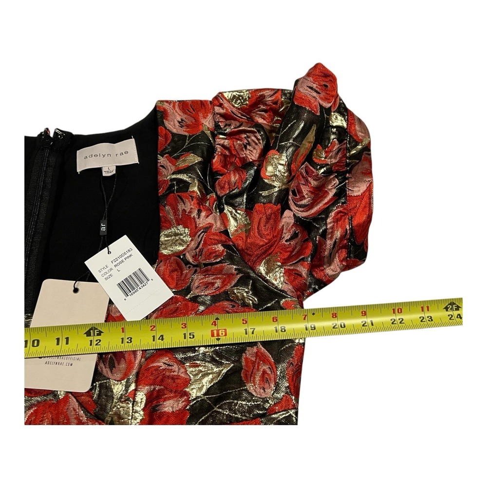 NWT Adelyn Rae Claris Mini Dress L Pink Black Floral Puff Sleeve Formal Party - Picture 8 of 16
